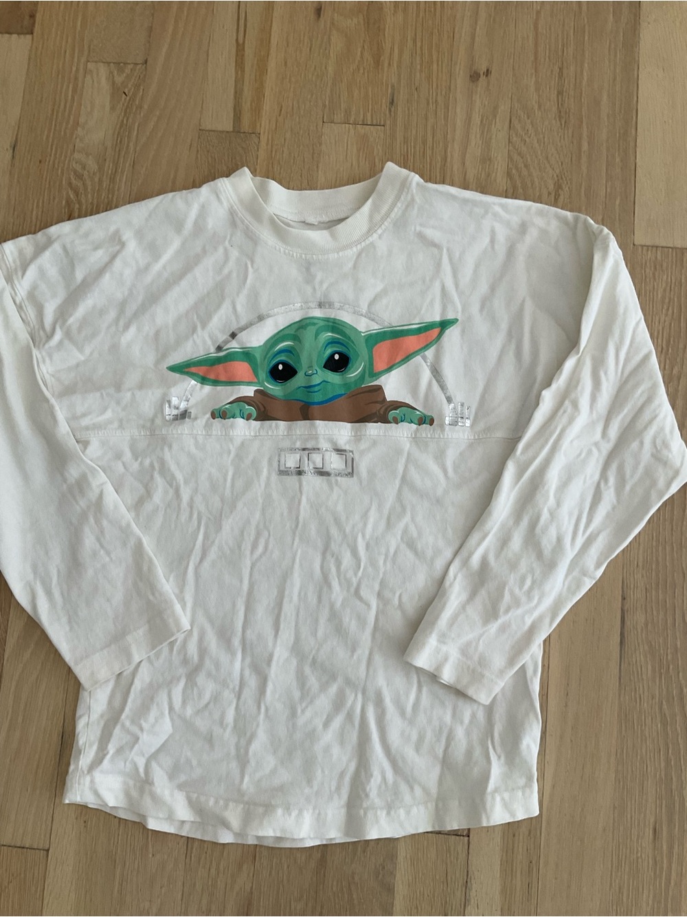 Disney White Long Sleeve Tee with Green Grogu Peek Graphic